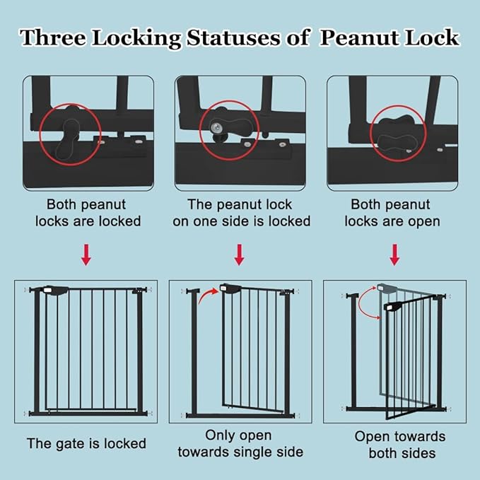 WAOWAO Triple Lock Baby Gate Extra Wide 49.21-53.14" Pressure Mounted Walk Through Swing Auto Close Safety Black Metal Dog Pet Puppy for Stairs,Doorways,Kitchen