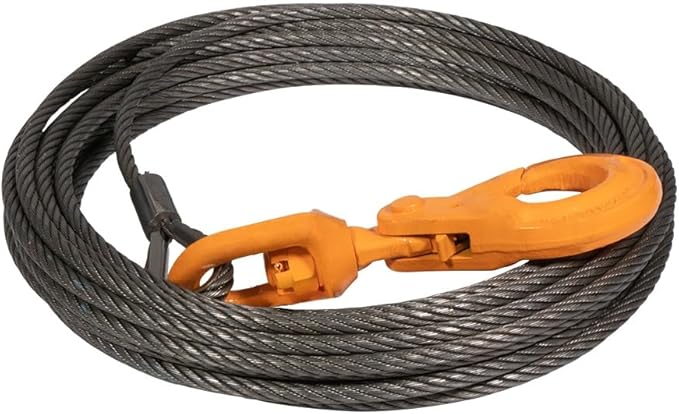 Mytee Products 1 Pack Steel Core Winch Cable 3/8" x 75' Swivel Hook 14,400 lbs Breaking Strength & 1 Pack Side Puller Recovery Tool for Vehicle Towing & Angled Winching - 9,000 lbs WLL