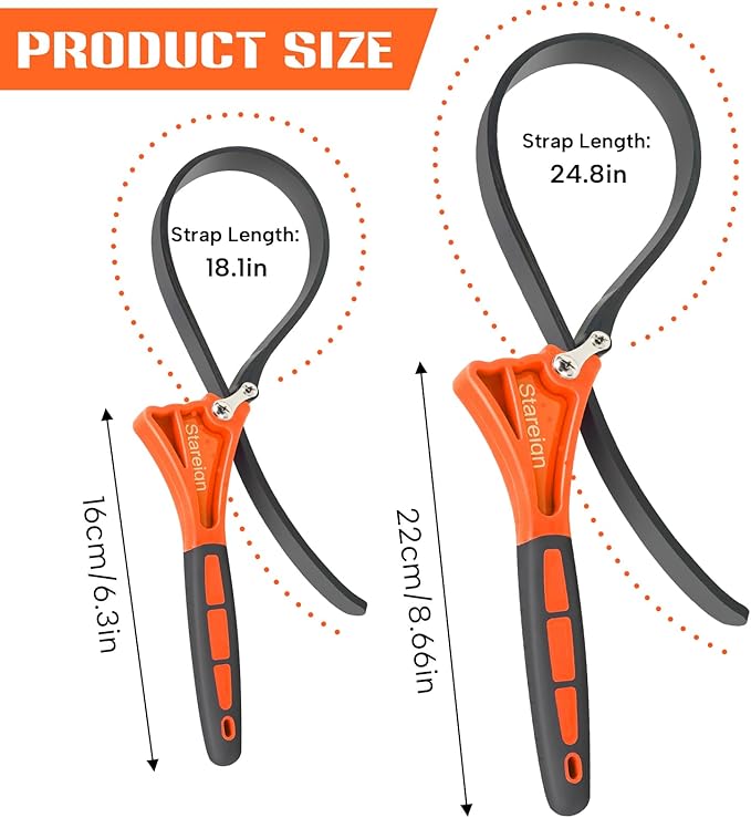 2-Pack Rubber Strap Wrench,Oil Filter Wrench Diameter 4" and 6" Heavy Duty Adjustable Blet Wrench for Jar Opener,Water Filter,Plumbing,Sink,Faucet(Orange)