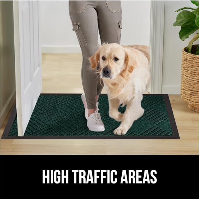 GORILLA GRIP 100% Waterproof All-Season WeatherMax Doormat US Designed Natural Rubber, Stain and Fade Resistant, Low Profile Indoor Outdoor Door Mats, Easy Clean Patio Mat, 23x35, Green Diamond