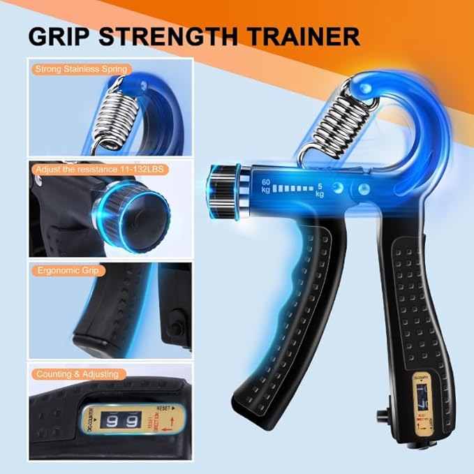 Treeroot 5/10PCS Grip Strength Trainer Kits, Hand Gripper Strengthener, Forearm Strengthener, Forearm Exerciser, Finger Exerciser, Wrist Strengthener, Stress Relief Ball, Grip Ring
