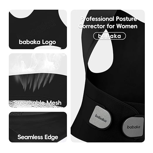 babaka Posture Corrector for Women, Invisible Lightweight Adjustable Back Brace for Upper and Lower Back Pain Relief, Hunchback, Hump, Scoliosis, Thoracic, Spine Corrector Under Clothes (Black, Medium, Waist: 29''-35'')