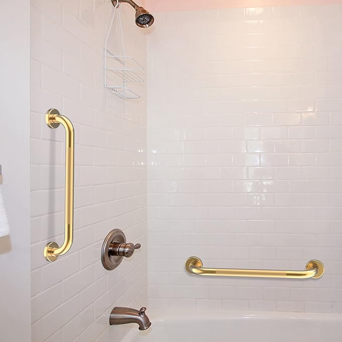 24 Inch Anti Slip Shower Grab Bar Gold, Munzong 2 Pack Bathroom Grab Bar, Knurled Bathroom Balance Bar,Safety Hand Rail Support Handicap Elderly Injury Senior Assist Bath Handle