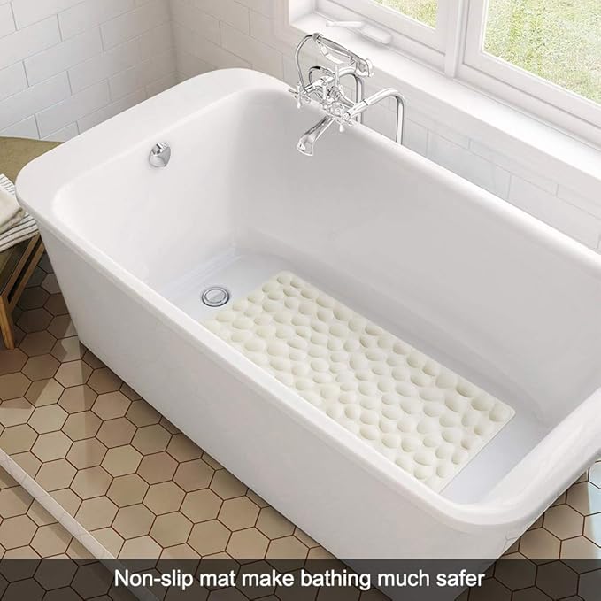Non-Slip Bathtub Mat OTHWAY Soft Rubber Bathroom Bathmat with Strong Suction Cups (Beige)