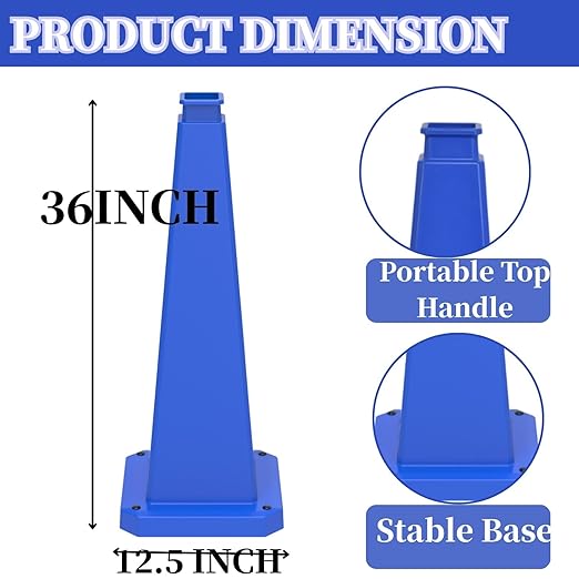 BESEA 6 Pack 36" Bright Blue Traffic Safety Cones with Weighted Base, High-Visibility Parking Cones for Driveways, Business Parking Lots, Garages, Indoor/Outdoor Use