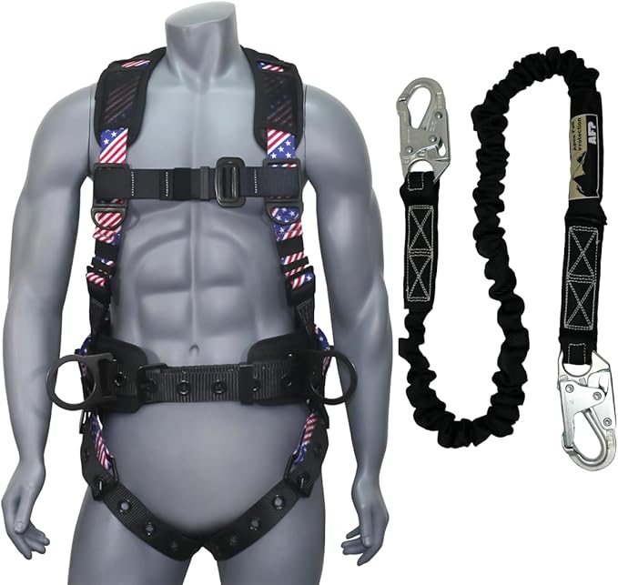 AFP Demon Comfortable Fall Protection Harness Kit – OSHA/ANSI PPE Full Body Safety Harness for Construction Work