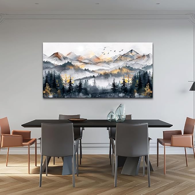 KELIYUAN Abstract Wall Decor For Bedroom Canvas Wall Art For Living Room Office Decoration Ink Mountain Landscapes Painting Misty Forest Wall Artwork Ready To Hang Room Home Decor 20"x40"