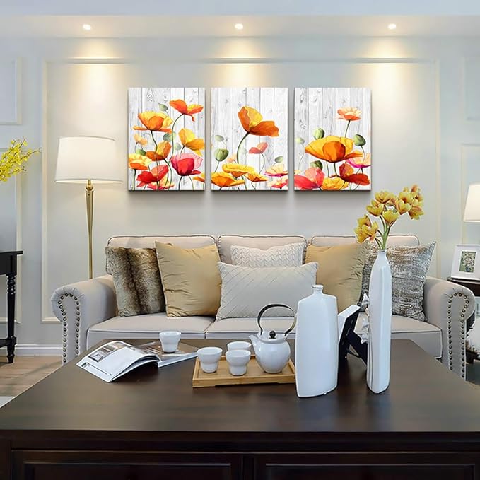 Bedroom Decoration kitchen Wall Artworks Canvas Wall Art for Living Room, 3 piece bathroom Wall decor Yellow flowers Watercolor painting posters Pictures office restaurant wall painting Home decor