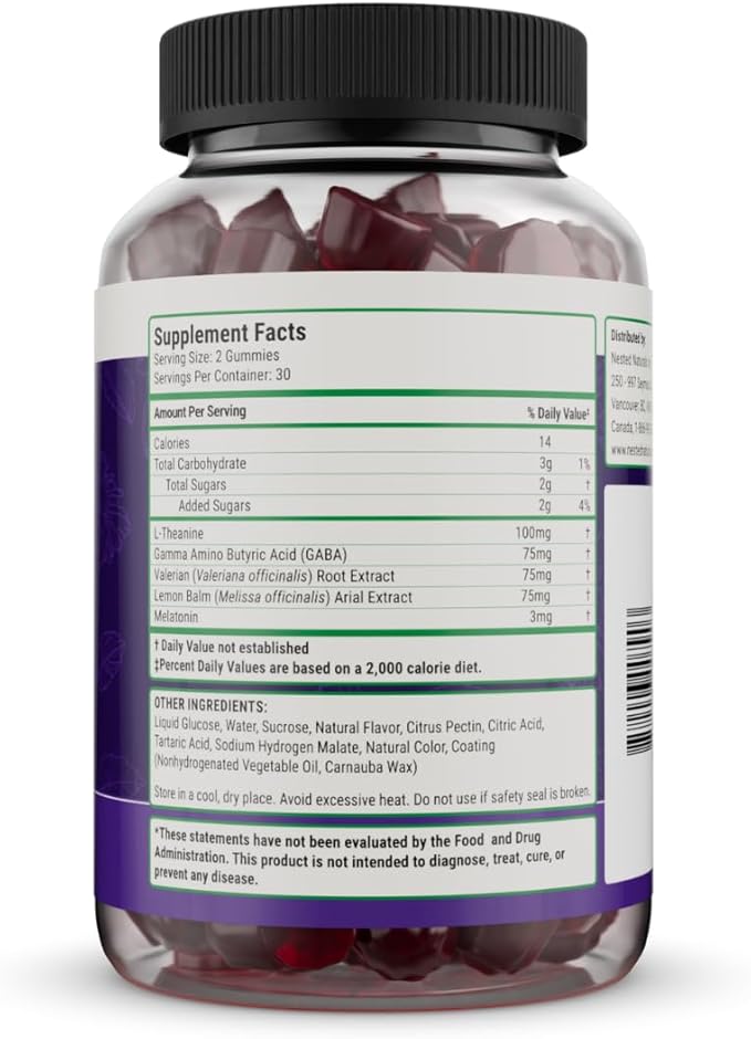 Nested Naturals Luna Sleep Gummies - Non-Habit Forming Melatonin Gummies 3mg with L-Theanine, Valerian Root, GABA, and Lemon Balm - Sleep Gummy for Adults - Mixed Berry, 60 Vegan Gummies