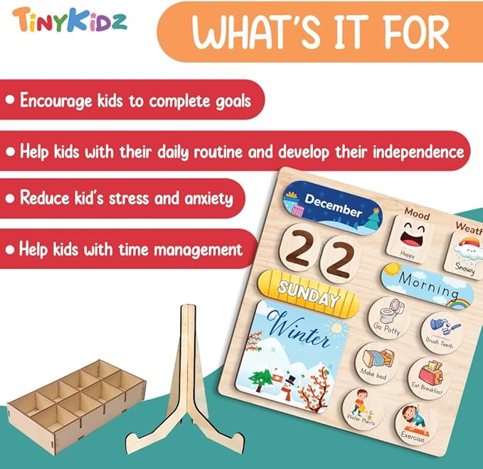 Wooden Daily Routine Chart, Kid Calendar, Routine Chart for Toddlers, Morning Bedtime Routine Chart for Toddlers (06)