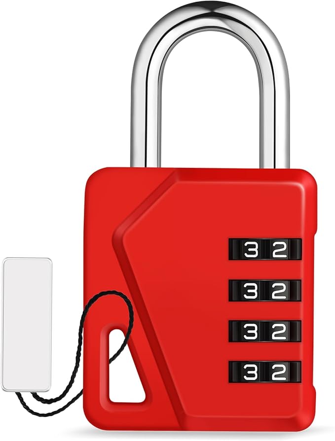 ZHEGE Small Locker Lock Gym, 4 Digit Combo Lock with DIY Name Tag, White Number Padlock for School, Toolbox, Cabinet, Fence, Shed, Easy to Read (Red, 1 Pack)