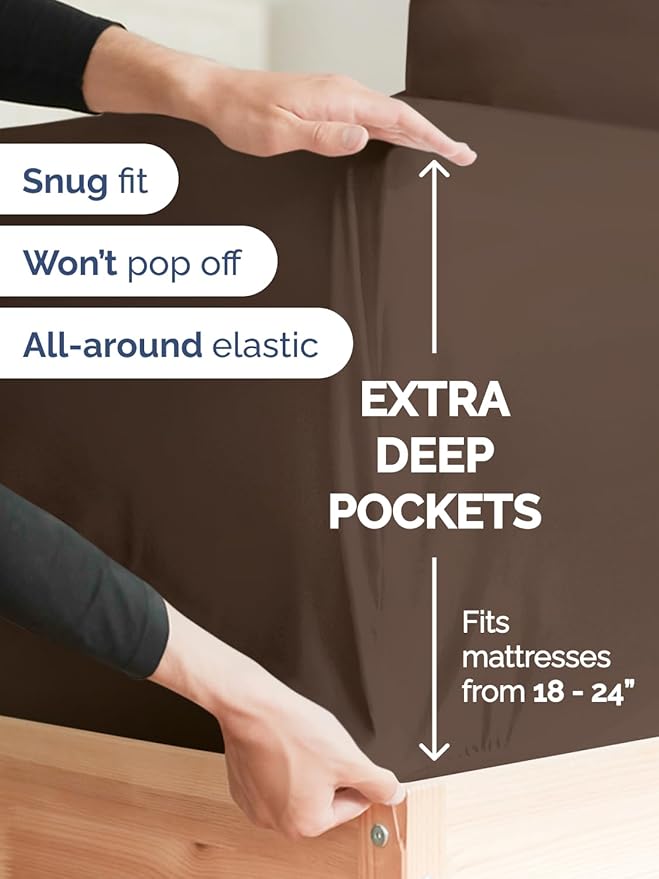 Extra Deep Cal King Sheet Set - 6 Piece Breathable & Cooling Sheets - Hotel Luxury Bed Sheets Set - Easy & Secure Fit - Soft, Wrinkle Free & Comfy Sheets Set - Brown Sheet Set with Extra Deep Pockets
