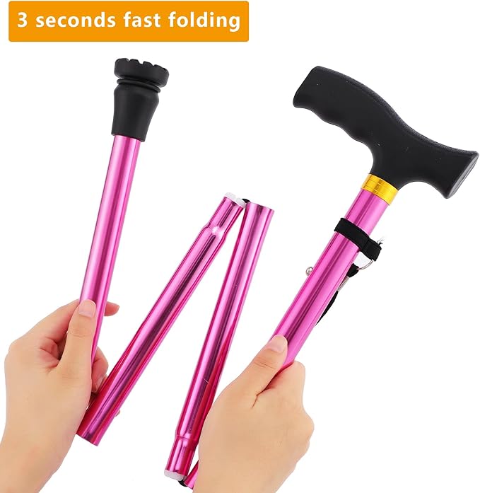 Walking Cane LIXIANG Cane for Man/Woman | Mobility & Daily Living Aids | 5-Level Height Adjustable Walking Stick | Comfortable Plastic T-Handle Portable Walking Stick Folding Cane