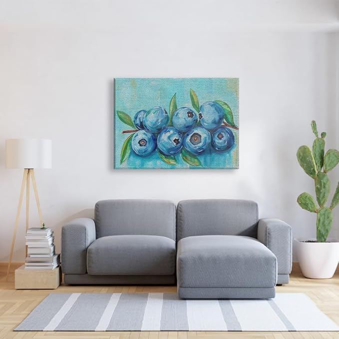 Elivita Fresh Blueberry Design 4 Horizontal Canvas Art Print Home Decor Pictures Poster for Bedroom Living Room Bathroom Office With Framed