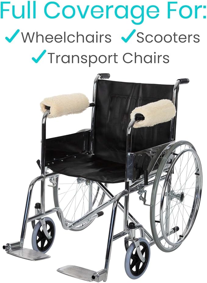 Vive Wheelchair Armrest Covers (Pair) - Memory Foam Sheepskin Accessories Pads for Transport Electric Wheel Chair Arm Rests - for Adults, Seniors, Handicapped - Soft Support Cushion for Mobility Aids