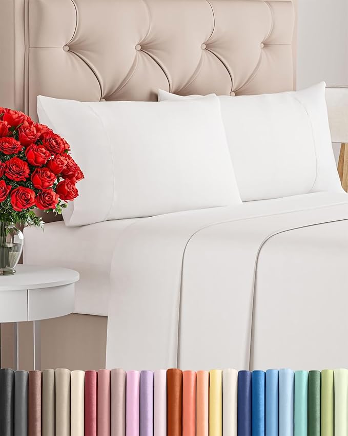 Twin 4 Piece Sheet Set - Cooling & Breathable Bed Sheets - Hotel Luxury Bed Sheets for Women, Men, Kids & Teens - Sheets w/Deep Pockets & Easy Fit - Soft & Wrinkle Free - Twin Antique White Sheets