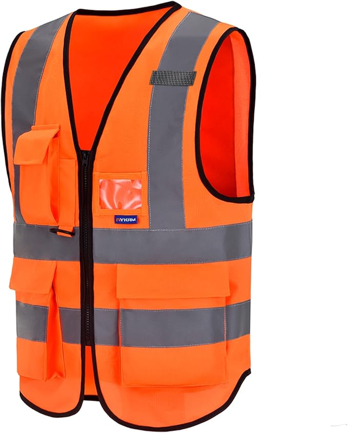A-SAFETY Orange High Visibility Safety Vest Reflective, 3M Multi Pockets Working Vest Working Uniform Zipper Front ANSI/ISEA Standards 7 Pockets Class 2,3XL