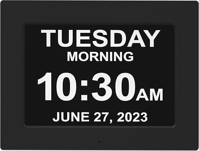 American Lifetime Upgraded Version, Day Clock Extra Large Impaired Vision Digital Clock with Backup and 5 Alarm Options, Black 12 Inches
