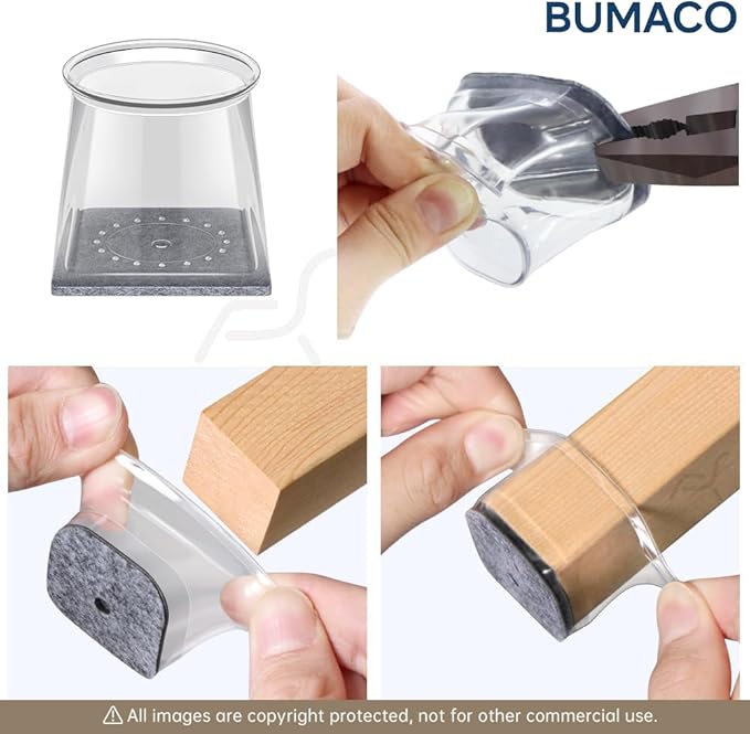 BUMACO Chair Leg Floor Protectors Square Chair Leg Protectors for Hardwood Floors Silicone Pads Covers to Protect Floors Clear-20 Pcs Square S (3/4" to 1")