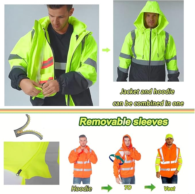 YOWESHOP High Visibility Reflective Safety Jacket Reflective Jacket for Men Hi Vis Construction Jackets