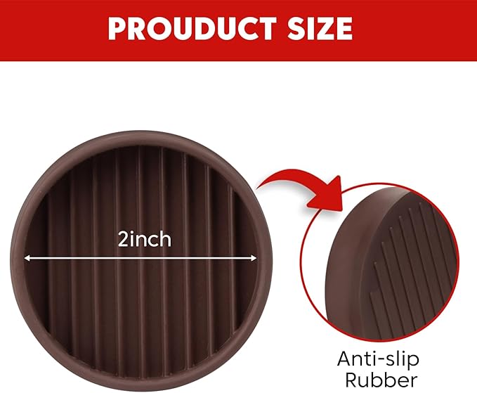 Rubber Non-Slip Furniture Pads-8 PCS 2 inch Furniture Casters Cup Table Leg Floor Protector for Bed Sofa Table and Chair Stopper (Round, Brown)