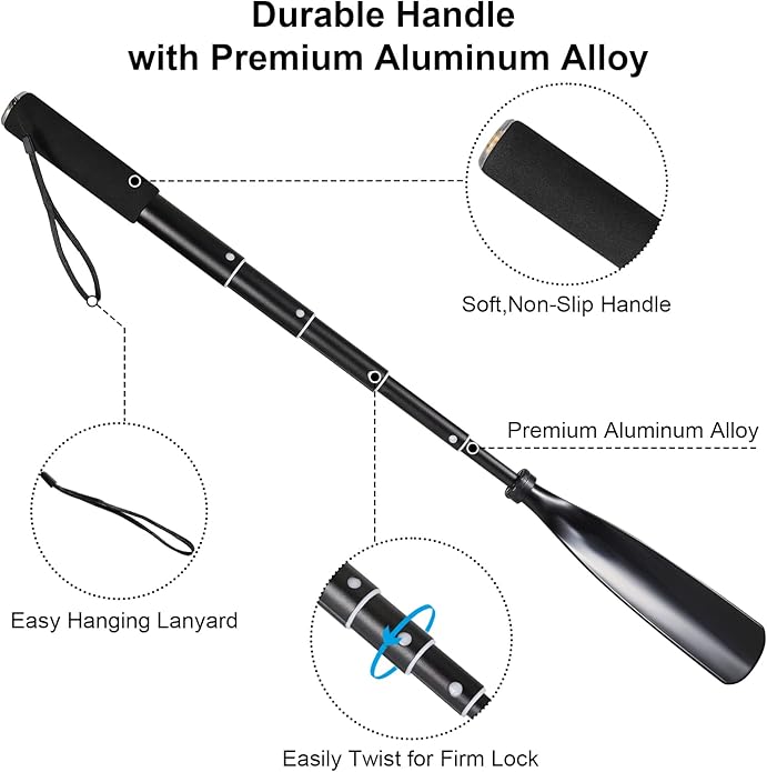 Mishell Shoe Horn Long Handle, Telescopic 16"-38", Sturdy Aluminium Alloy, Shoe Horn Long Handle For Seniors Men Women Kids, Shoehorn Long-handled for Boots, Long Shoe Horn For Men