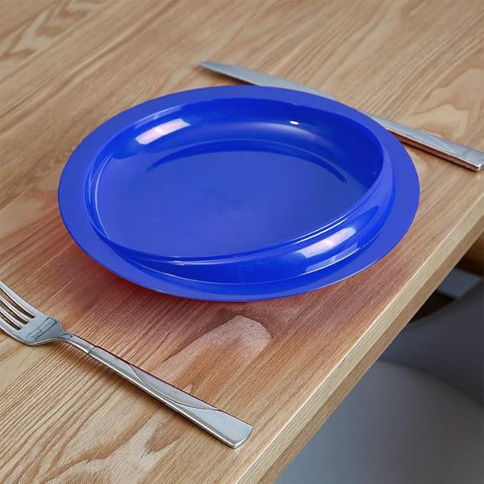 pekokavo 9" Anti-Spill Suction Bowl for Seniors, Non-Slip No Tip Adaptive Feeding Bowl for Elderly, Disabled Adults, or Parkinson's, Pack of 2 (Blue Plates)
