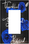 Outlet Covers Blue Rose Thankful Grateful Blessed 1 Gang Wall Plate Single Rocker Light Switch Cover Romantic Blue Floral Decorative GFCI Receptacle Cover Electrical Switchplate for Home Decor
