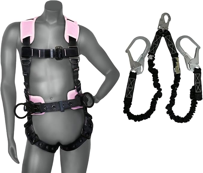 AFP Demon Comfortable Fall Protection Harness Kit – OSHA/ANSI PPE Full Body Safety Harness for Construction Work