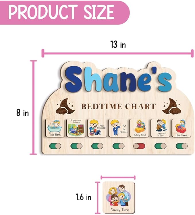 Bedtime Routine Chart, Night Time Routine Chart, Kids Routine Chart, Wooden Daily Night Routine Chart, Visual Schedule for Toddler Evening Routine