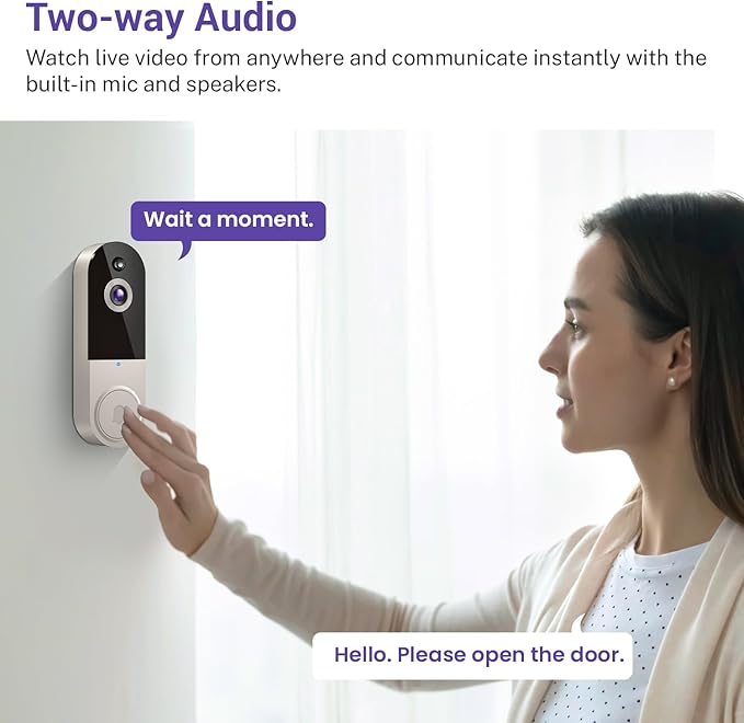 1080P Video Doorbell Camera Wireless, Cloud Storage, Live View, 2-Way Talk, Night Vision, 2.4Ghz WiFi Only, Indoor Surveillance, Real-Time Alert (Linen)