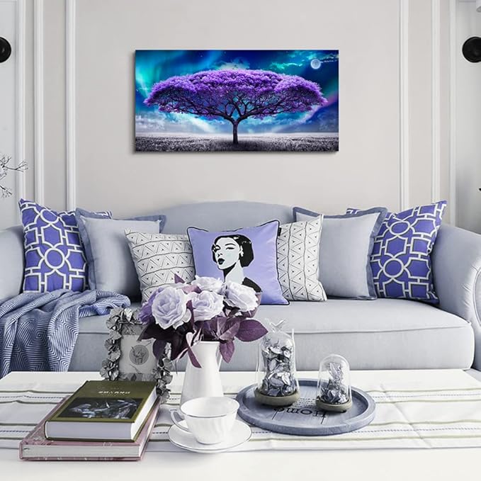 Lapremoly Purple Wall Canvas art For Living Room Bedroom Pictures Wall Decor Abstract Tree Large Art Wall Decor Nature Artwork Canvas Prints Colorful Office Paintings Decor Modern Room Decorations