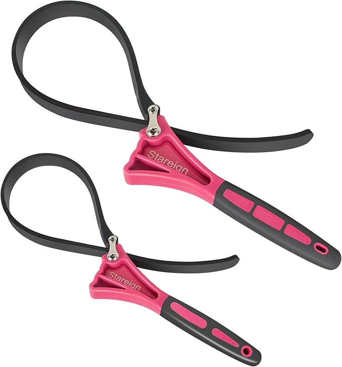 2 - Pack Rubber Strap, Oil Filter Diameter 4" and 6" Heavy Duty Adjustable Blet for Jar Opener, Water Filter, Plumbing, Sink, Faucet(PINK)