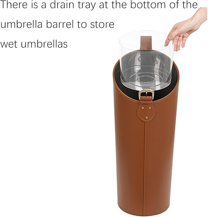 Indoor Entryway leather Umbrella bucket，Large Capacity Umbrella Storage stand，tall umbrella holder,For Hotel,Offices,home,Commercial(Brown)