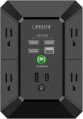 USB Wall Charger, Surge Protector, QINLIANF 5 Outlet Extender with 4 USB Charging Ports (4.8A Total) 3-Sided 1680J Power Strip Multi Plug Outlets Wall Adapter Spaced for Home Travel Office, Black
