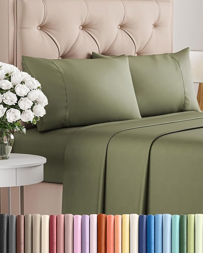 Twin 4 Piece Sheet Set - Cooling & Breathable Bed Sheets - Hotel Luxury Bed Sheets for Women, Men, Kids & Teens - Bedding with Deep Pockets & Easy Fit - Soft and Wrinkle Free - Twin Sage Green Sheets
