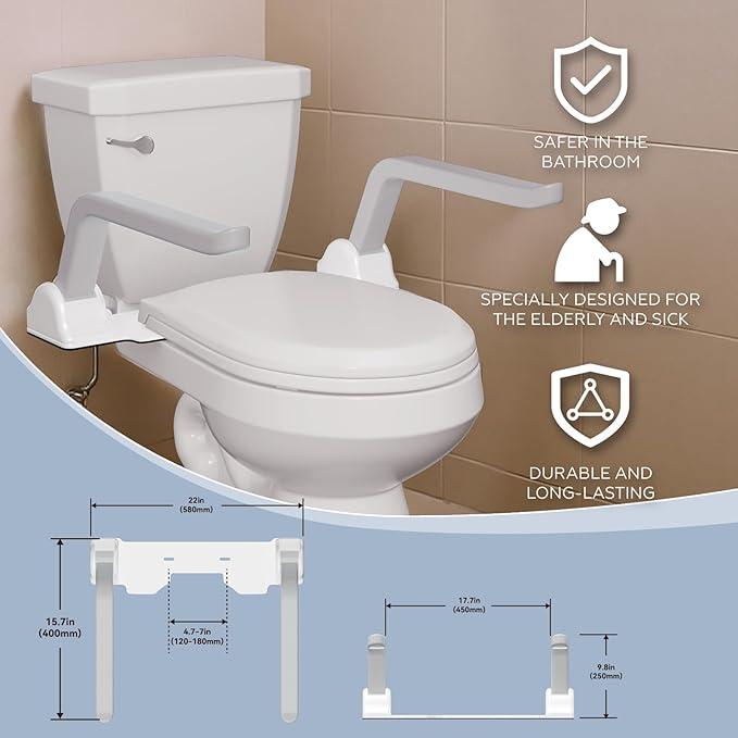 Toilet Safety Rails for Seniors,500lb Heavy-Duty Toilet Safety Frame,60° Adjustable & Space-Saving Toilet Assist Arms,Toilet Handles for Elderly,Disabled, and Mobility Impaired