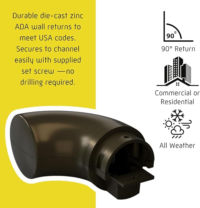 Promenaid 6ft ADA Handrail Kit - Architectural Bronze - Complete Indoor/Outdoor Handrail for Stairs - 1.6" Round Anodized Aluminum Railing with 4 Bronze Painted Brackets & ADA Wall Returns