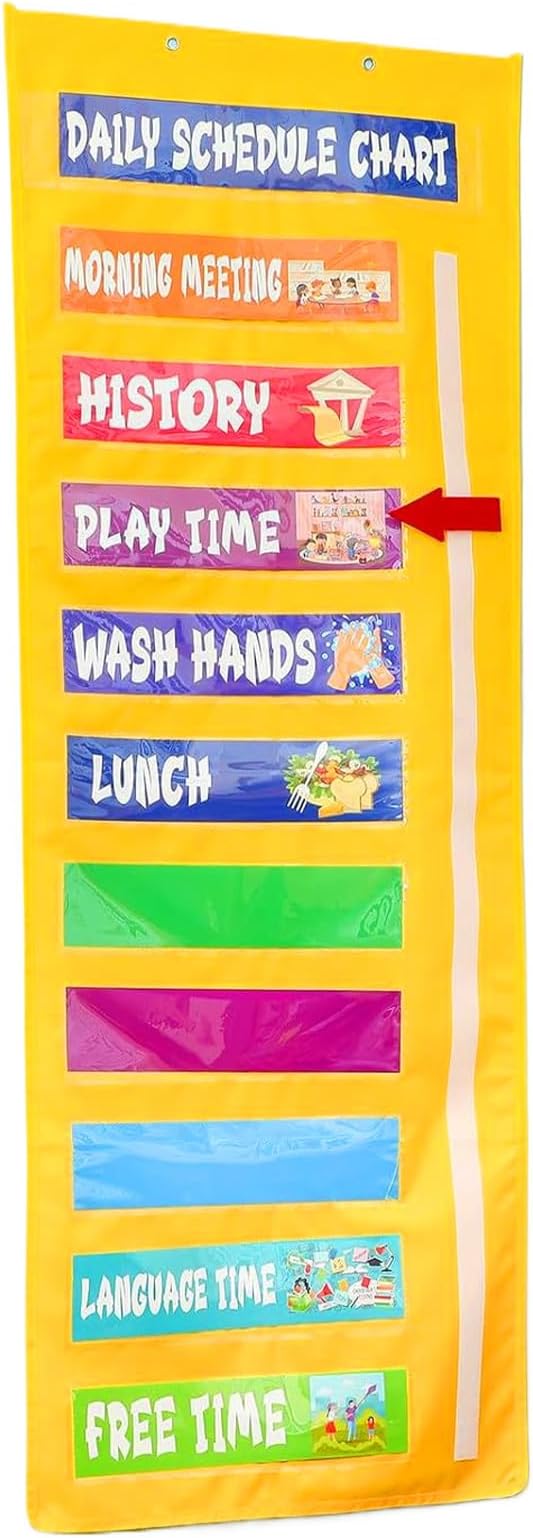 Classroom Schedule Pocket Chart - Visual Kids Daily Schedule Calendar, Interactive Teaching Tool, Colorful Organization Chart | Learning Education Home Use For Daycare Homeschool Teacher Kids toddlerr