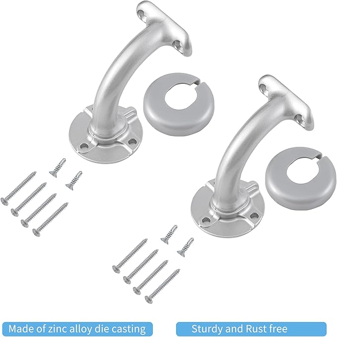 9FT Modern Aluminum Handrail Set, handrails for Indoor Stairs,Deck,Slope, Wall Mounted Staircase handrails, Zink Alloy Brackets Included,Rust Free. (Anodized Silver, 9 FT)