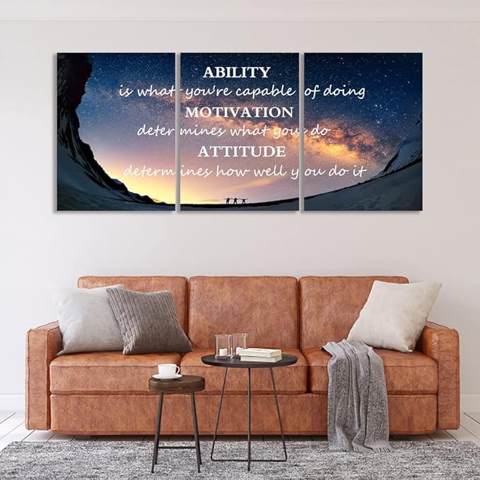 Unbruvo Motivational Inspirational Canvas Wall Art, 3 Pieces Positive Quotes Office Decor, Ability Motivation Attitude Artwork for Living Room Bedroom Workplace(48" Wx24 H)