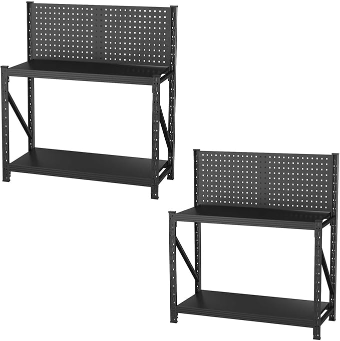 2 Sets Storage Shelves with Pegboard,Heavy Duty Garage Shelving Units and Storage,Metal Shelving Adjustable Shelves,Garage Storage Rack,Industrial Utility Shelf 47.2" H*47.09" W*19" D