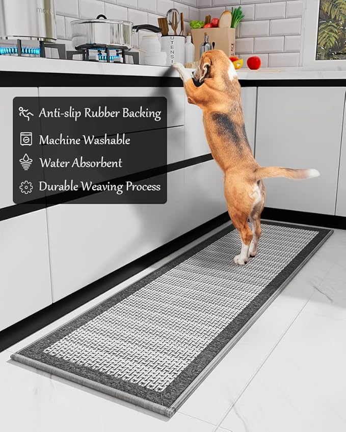 Kitchen Rugs and Mats Non Skid Washable - Non Slip Absorbent Kitchen Runner Rugs for Floor, Machine Washable Standing Mats for in Front of Sink,Laundry Room,Hallway(20"x70",Grey)