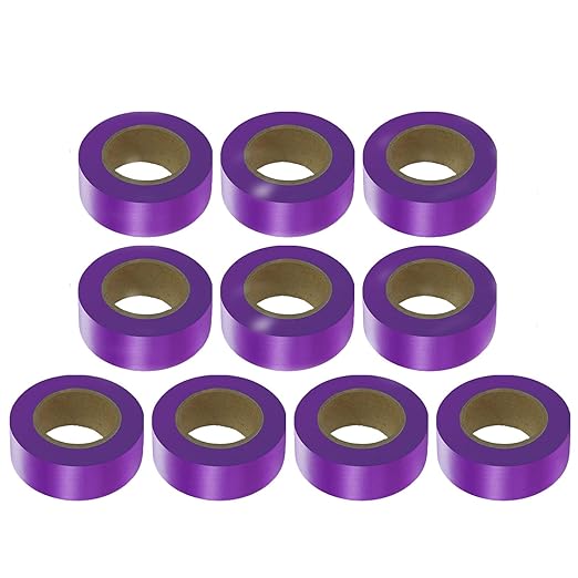 Purple Flagging Tape, 10 Pack, 1" 1500' Survey Tape, Non-Adhesive, High Visibility, Waterproof, Construction Worker, Hazard Warning