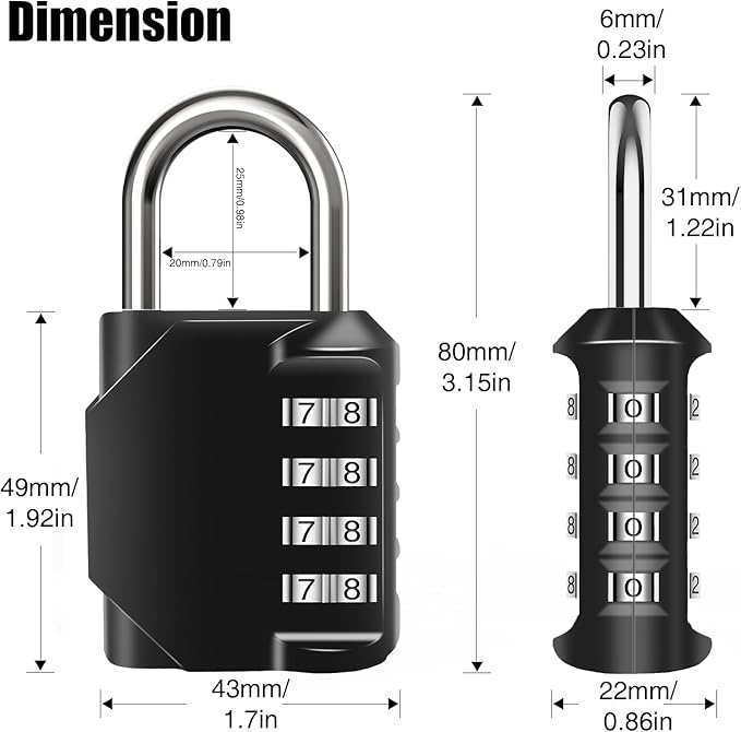 2PCS Combination Lock Waterproof 4 Digit Padlocks with Combination Code, Zinc Alloy Combination Lock for Door, Tool Boxes, Schools, Gym, Garden, Fences, Reel Cabinet & Storage, Black
