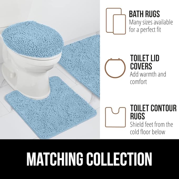 GORILLA GRIP Bath Rug Mat 44x26, Thick Soft Absorbent Chenille, Quick Dry Microfiber Mats, Rubber Backing Washable Shower Floor Rugs, Bathmat Runner, US Designed Bathroom Home Decor Accessories Sky