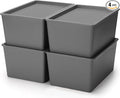 Menkxi 4 Pcs Storage Bins with Lids Plastic Stackable Containers for Organizing Shelves Christmas Ornament Box Baskets(Gray,Small)