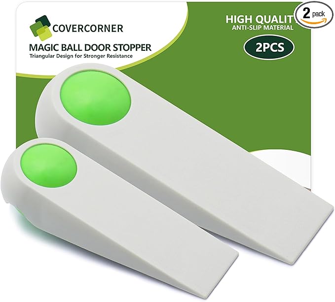 Door Stoppers for Bottom of Door, Rubber Door Stopper Wedges, Door Holders for All Types of Surfaces, 2 Pack Magic Ball Door Stops, Combo Pack, Beige and Green