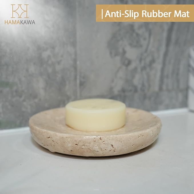 Natural Marble Round Jewelry Tray 5.5 inch, Beige Travertine Accent Dish for Rings, Keys, Earrings and Soap, Ideal Gift for Women