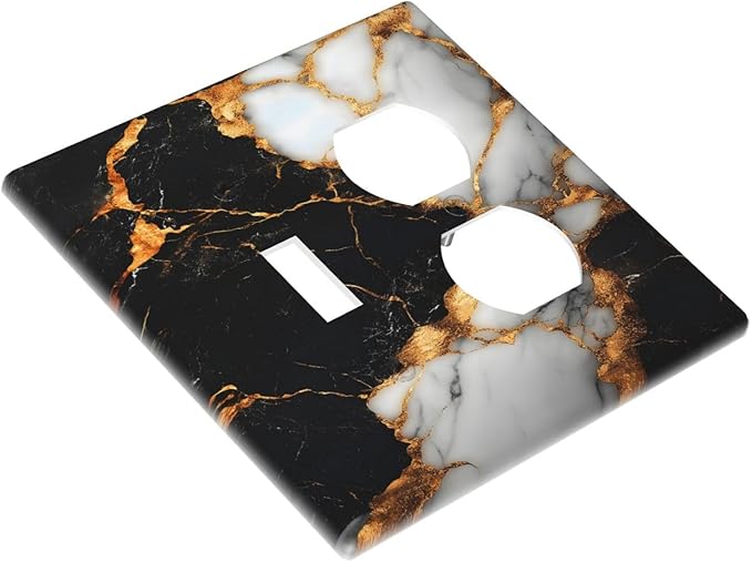 Decorative Outlet Covers Black Gold Marble 2 Gang Duplex Light Switch Cover Plate Gfci Wall Plate Plug Switch Plate Covers for Country Bathroom Bedroom Decor